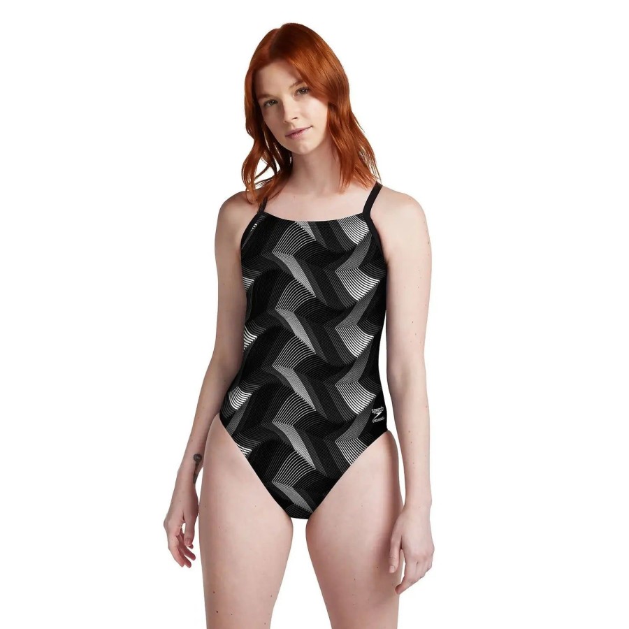 Women Speedo One Piece Swimwear | Precision Strappy Cross Back One Piece Black