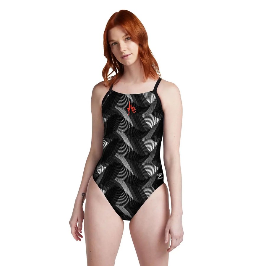 Women Speedo One Piece Swimwear | Lubbock Dive Precision Strappy Cross Back W/Logo Black