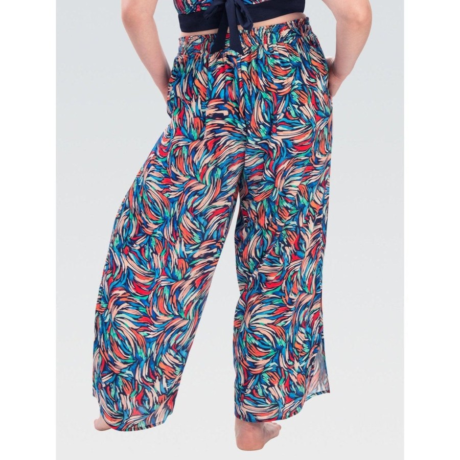 Women Dolfin Bottoms | Dolfin Bliss Printed Palazzo Pant Cover Up Blue