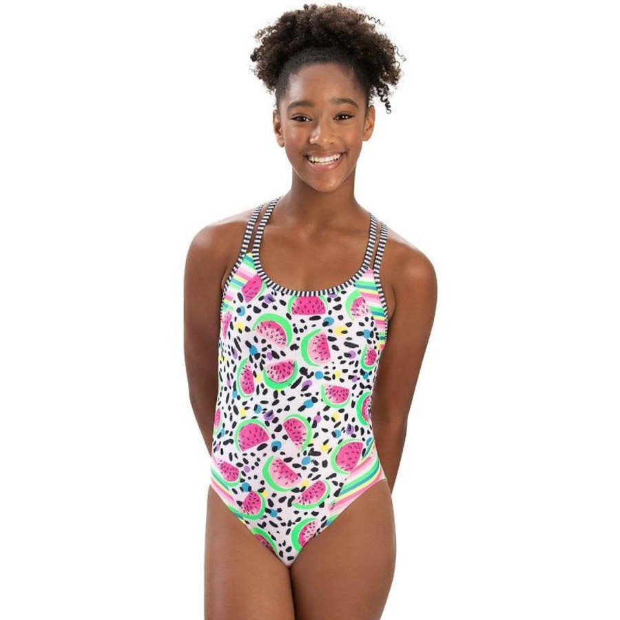 Women Dolfin One Piece Swimwear | Dolfin Double Strap Open Keyhole Back A73D Tutti Frutti