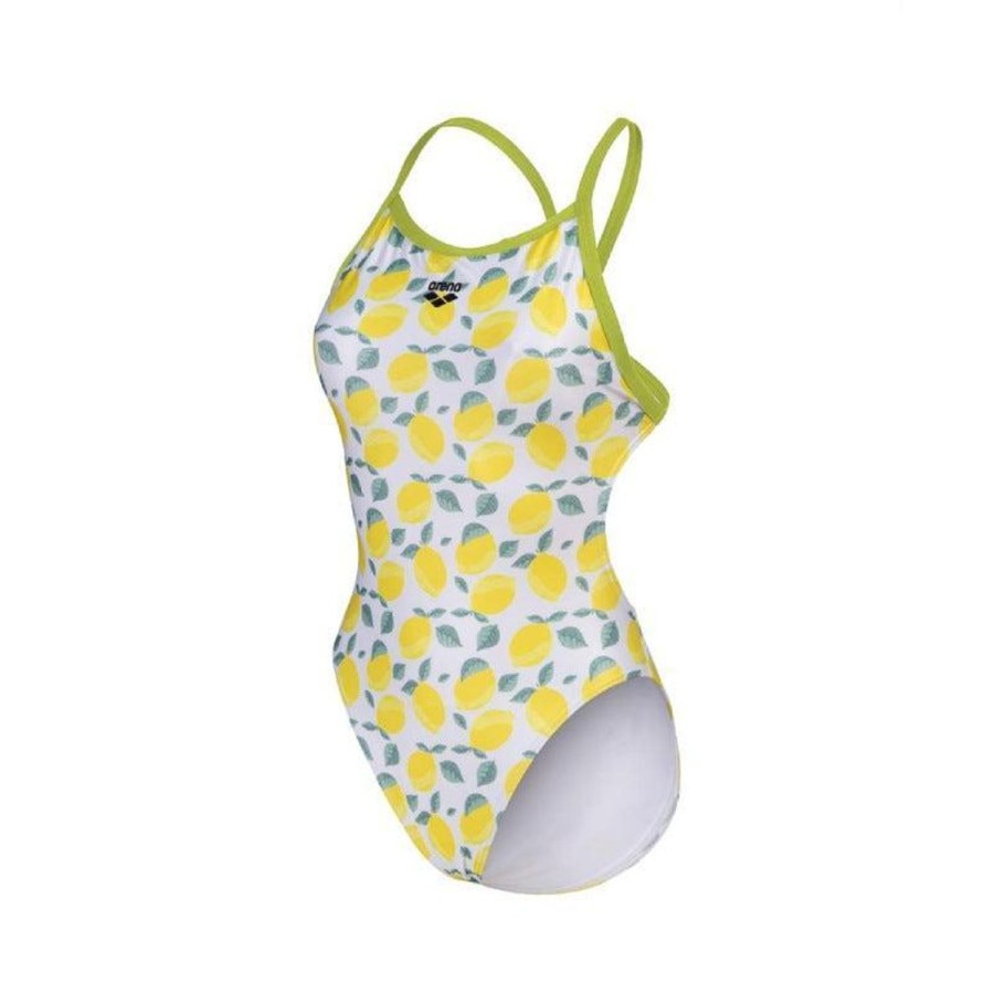 Women Arena One Piece Swimwear | Arena Lemons Xcross Back 510 Soft Green/White Multi