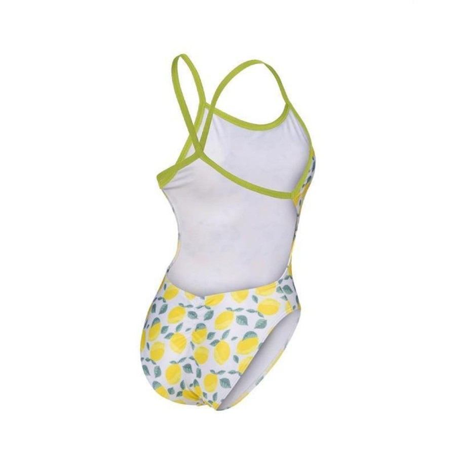 Women Arena One Piece Swimwear | Arena Lemons Xcross Back 510 Soft Green/White Multi