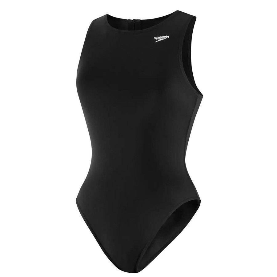 Women Speedo One Piece Swimwear | Speedo Avenger Water Polo Zipperback Suit 001 Black